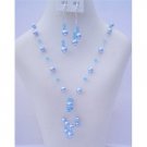 NSC484  Aquamarine Crystals and Pearls Genuine Swarovski Crystals & Pearls Tassel Drop Necklace Set