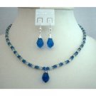 NSC349  Handcrafted Custom Jewelry Genuine Swarovski Capri Blue Crystals Necklace Set