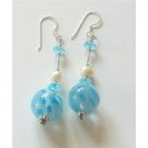 ERC340  Freshwater Pearls Venetian Glass Bead Earrings w/ Spacer Sterling Earrings