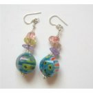 ERC341  Sterling 925 Silver Glass Beaded Earrings Venetian & Multi Colored Chips Earrings