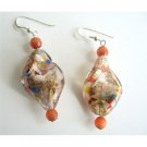 ERC327  Twisted Filled Glass Beads w/ Cat Eye Bead Sterling Silver Earrings