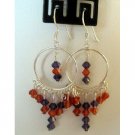 ERC093 Handcrafted Earrings Genuine Indan Red & Voilet Crystals w/Sterling Silver 92.5 Chandelier