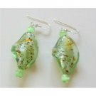 ERC336  Cat Eye Glass Bead Twisted Genuine Sterling Silver Earrings