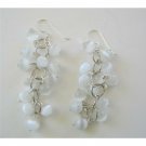 ERC364  Soothing White Cat Eye Dangling Earrings Sterling Silver Handmade Earrings