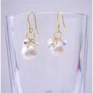 ERC356  AB Swarovski Crystals & White Pearls Earrings Classy 22k Gold Plated Earrings