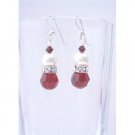 ERC359  Siam Red Swarovski Crystals w/ Simulated Diamond And White Pearls Earrings