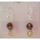 ERC283 Golden Shadow Swarovski Round Crystals w/Smoked Topaz Crystals & Silver Rondells Earrings