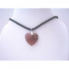 NSC495 Black Chord w/Dark Amethyst Crystals Heart Pendant 28mm Genuine Pendant Neckalce