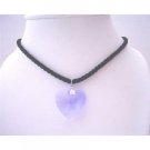 NSC493  Swarovski Light Sapphire Crysta Heart 28mm Pendant Black Chord Necklace