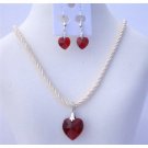 NSC459  Crystals Heart Necklace Set of Swarovski Siam Red Heart 18mm Crystals