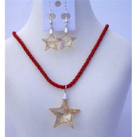 NSC464 Genuine Swarovski Golden Shadow Crystals Star Pendant Necklace Set