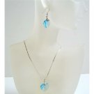 NSC524  Aquamarine Swarovski Sexy Heart Pendant & Earrings Necklace Set