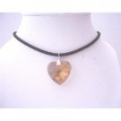 NSC496  Smoked Topaz Swarovski Crystal Heart Pendant 28mm Black Chord Necklace 28mm Pendant