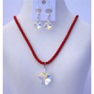 NSC460  Swarovski Glittery AB Crystals HEART Pendant 18mm Necklace Set