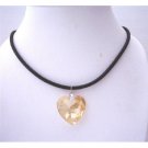 NSC492  Swarovski Golden Shadow Crystals Heart 28mm Pendant Black Chord Necklace