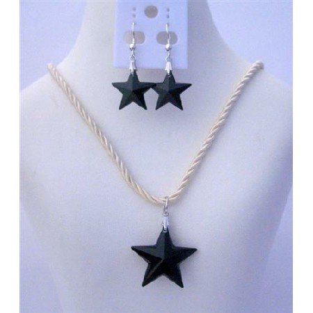 NSC462 Jet Crystals Star Pendant Necklace Set of Swarovski Jet Star 24mm Crystals