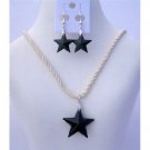 NSC462  Jet Crystals Star Pendant Necklace Set of Swarovski Jet Star 24mm Crystals