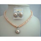 NSC339 Freshwater Pearls Peach Necklace Set w/ Stud Pearls Pendant & Earrings