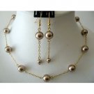 NSC224  Necklace Set Genuine Smoked Topaz Pearls w/ Toggle Clasp At Back & 22k Gold Plated