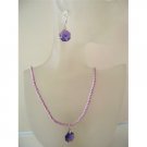 NSC478  Swarovski Tanzanite Crystals Octagen Pendant & Earrings Beaded Chord Necklace Set
