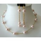 NSC225  Rosaline Genuine Swarovski Pearls Necklace Set Chain 22k Gold Plated Handcrafted