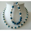 NSC226  Handcrafted Necklace & Bracelet Turquoise Bead w/ Potato Shaped Freshwater Pearls