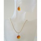 NSC479  Octagon Topaz Crystals Swarovski Crystals Pendant & Earrings Beaded Chord Necklace Set