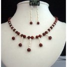 NSC165Vintage Set of Simulated Red Pearls&Genuine Swarovski Cream Rose Pearls Necklace Set