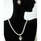 NSC367  Handmade White Freshwater Pearls w/ Pendant Necklace & Matching Earrings