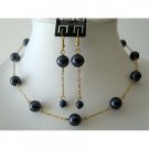 NSC222  Handcrafted Necklace Set Genuine Swarovski Darkest Purple Pearls w/ Toggle Clasp