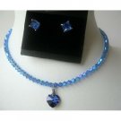 NSC315 COLOR Sapphire BICONE Swarovski Crystals w/Heart Cute Pendants Necklace