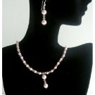 NSC386  Pink Pearls & Crystals Necklace & Earrings Made w/ Genuine Swarovski Pearls & Crystals