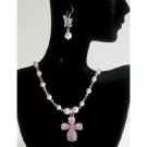 NSC362 Pearls & Crystals Jewelry Swarovski White Pearls&Lite Rose Crystals Necklace Sets