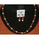 NSC001  Genuine Peach Fire Opal & Light Peach Crystals Necklace Set