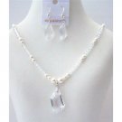 NSC501  White Pearls Swarovski clear Crystals Irregular Clear Crystals Pendant & Earrings Sets