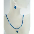 NSC410 Dark AB Sapphire Crystals Necklace w/ Tear Drop Pendant & Earrings