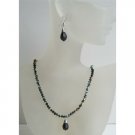 NSC420 Black Swarovski Crystals Beaded Jewelry AB Jet Sparkling Crystals Necklace Set w/Tear Drop