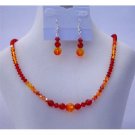 NSC456  Genuine Swarovski Crystals Necklace Set w/ Genuine Siam Red & Fire Opal Crystals