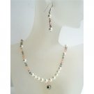 NSC402 Genuine Swarovski White Pearls Peach Black Diamond Crystals Neckace Set