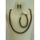 NSC397  Brown Pearls Necklace Earrings Bracelet 6mm Pearls Jewelry