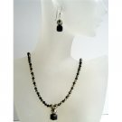 NSC413 Dorado & Jet Swarovski Crystals Handmade Custome Jewelry w/Cute Dangling Necklace Set