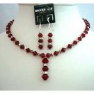 NSC353  Genuine Swarovski Siam Red Crystals Evening Jewelry w/ Silver Rondells & Silver Earrings