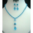NSC210  Handcrafted Necklace Set In Genuine Swarovski In Aquamarine & Turquoise Crystals