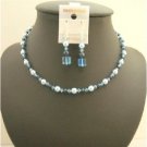 NSC002  Genuine Swarovski Lite Aquamarine Crystals Light Blue & Night Blue Pearls Necklace Set