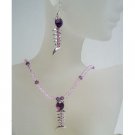 NSC395 Swarovski Amethyst Bicone Crystals w/ Fish Heart Pendant & Earrings
