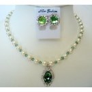 NSC262  Handcrafted Erinite Crystals & White Pearls Necklace Set Genuine Swarovski Crystals Jewelry