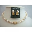 NSC336 Genuine FreshWater Pearls Rondells Gold Plated Pendant Necklace Set