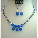NSC116Genuine Swarovski Sapphire&Montana Crystals Necklace Set Handcrafted Custom Jewelry