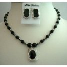 NSC258  Mystic Pearls Jewelry Genuine Swarovski Black Pearls Necklace Set w/ Onyx Stone