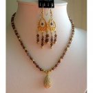 NSC147  Genuine Swarovski Smoked Topaz Crystals w/ 22k Gold Plated Pendant Set Handmade